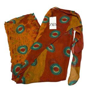 Zara Pareo Pants‎ Womens L Semi Sheer Wrap Wide Leg Chiffon Aztec Boho Hippie